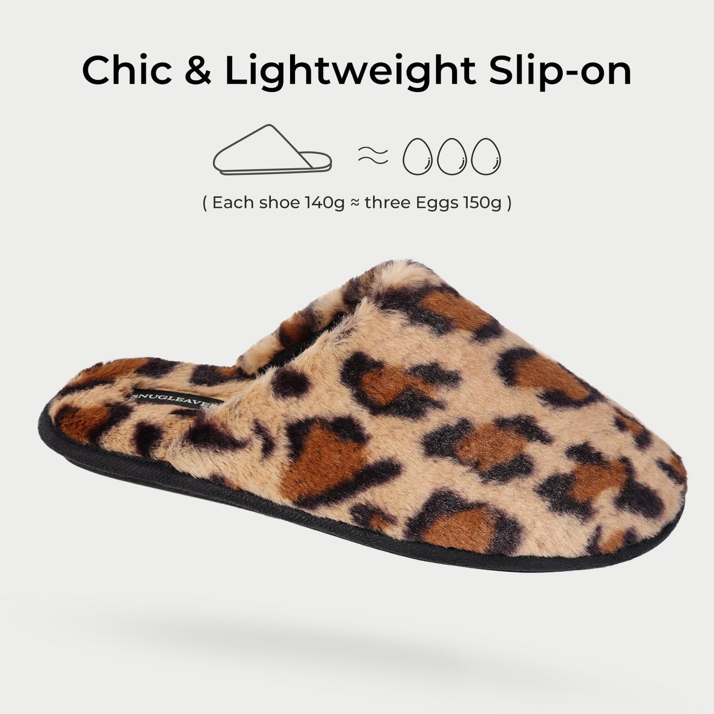 Snug Leaves Women's Fuzzy Scuff Slippers Soft Comfy Memory Foam Non-slip Indoor House Shoes (Cheetah Brown, Size 7-8)