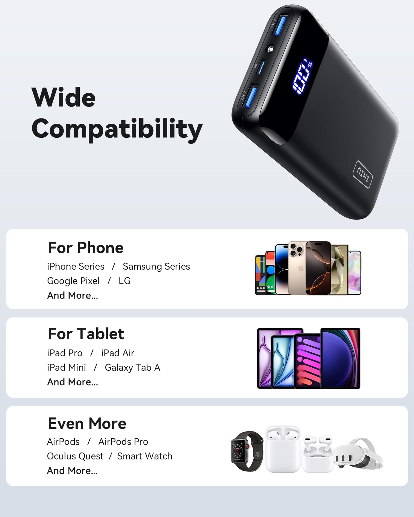 INIU Portable Charger, Smallest 22.5W 20000mAh USB C in & Out Power Bank Fast Charging, PD 3.0+QC 4.0 LED Display Phone Battery Pack Compatible with iPhone 17 16 15 14 Pro Samsung S24 Google iPad etc