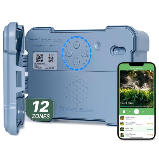 ImoLaza Outdoor Smart Sprinkler Controller, 12-Zone WiFi Irrigation Controller with Hyper-Local Weather, App Remote Control, Works w/ Alexa, Auto Watering, Rain/Freeze/Wind Skip, Smart Fault Detection