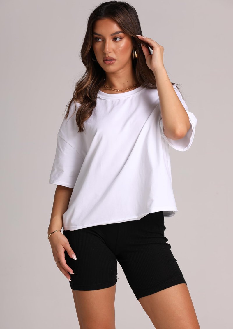 Summer Crop Tops for Women White Cotton Tshirts Short Sleeve Drop Shoulder Workout Yoga Tees L