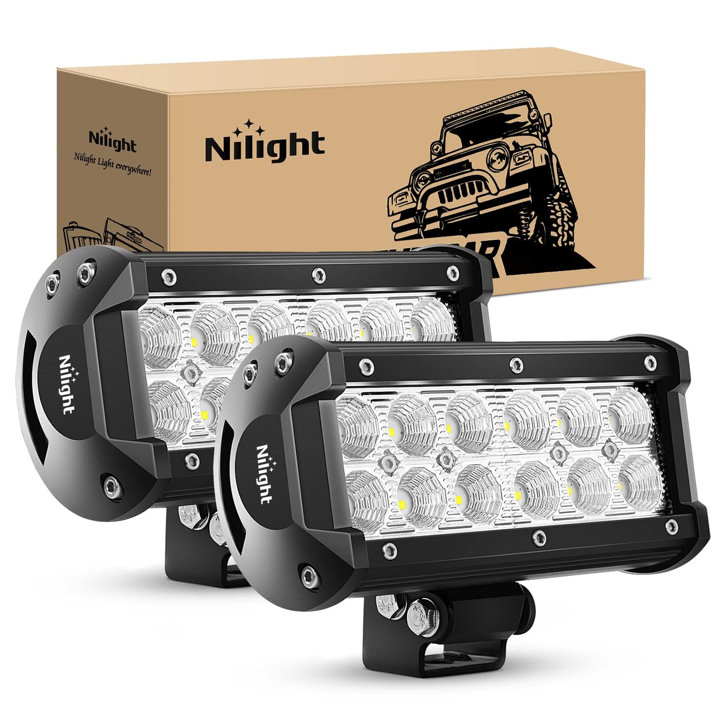 Nilight 60002F-B 36W 6.5-Inch Flood LED Light Bar - Off-Road Driving Fog Light for Boats, Trucks - 2PCS, Super Bright, 2 Years Warranty