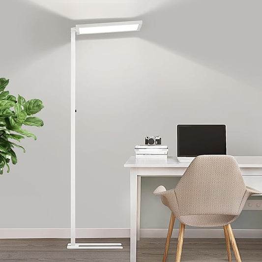 80" LED Floor Lamp Modern, 7500LM Dimmable Eye-Care Tall Reading Light, 100W Full Spectrum Dual Light Source Standing Piano Lamp 4000K Bright Lighting for Office, Home - White