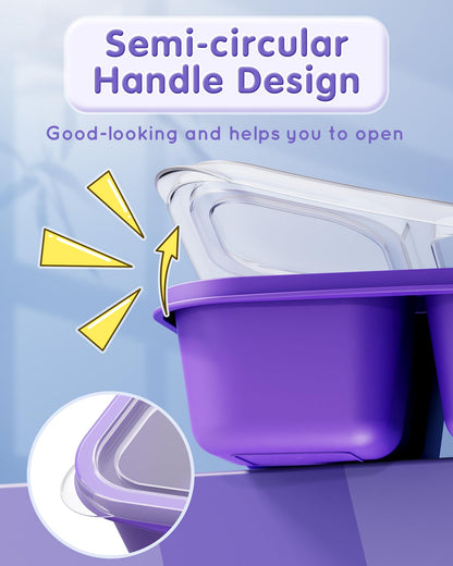 5 Pcs Bento Snack Containers, Reusable 4 Compartment Divided Food Storage Containers, Divided Lunchable Container for School, Work and Travel (Transparent Lids)