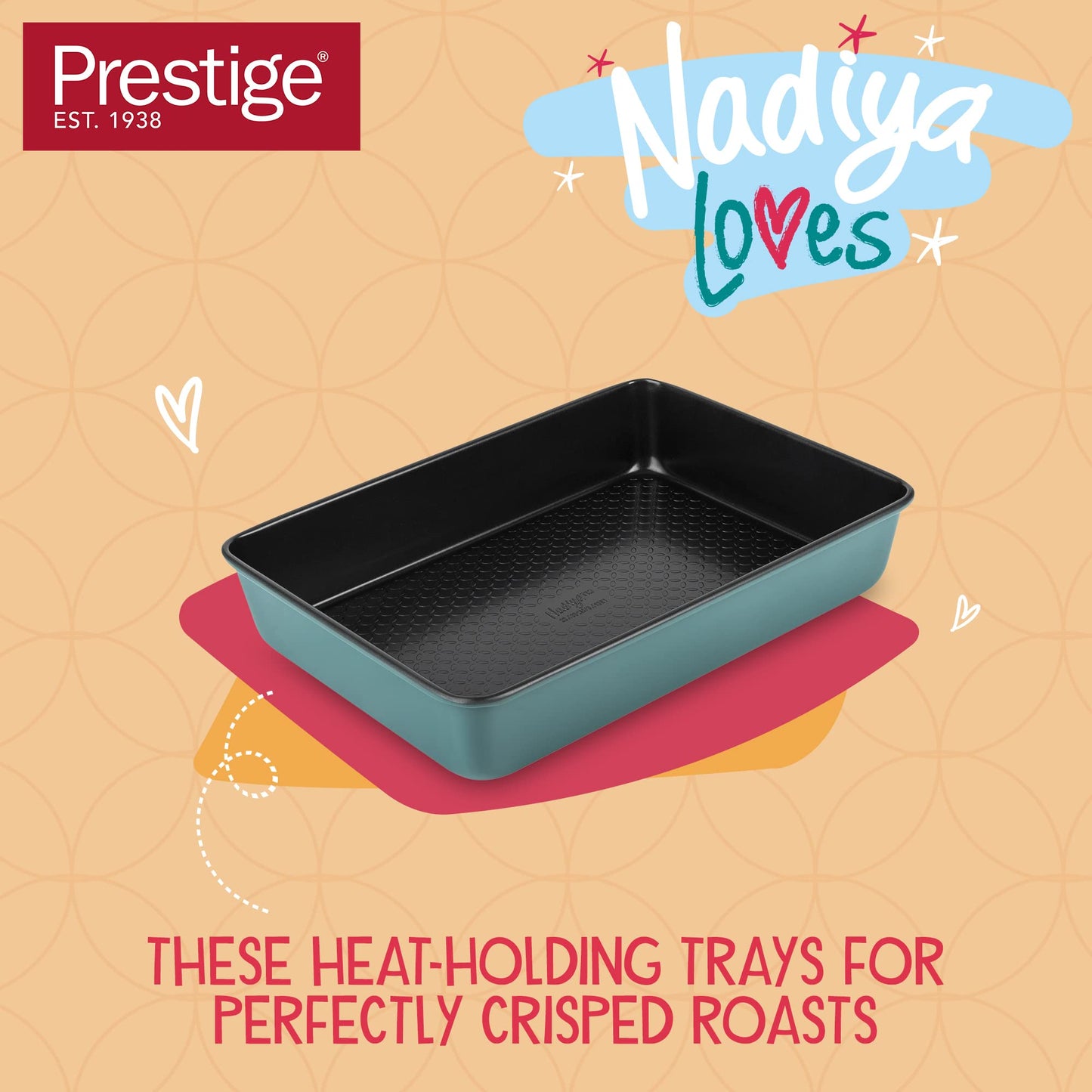 Prestige x Nadiya Roasting Tin Non Stick - Deep Large Baking Tray 33cm x 23cm, Durable Steel, Dishwasher Safe Roasting Tray Bakeware, Blue/Black, 13" x 9", Teal