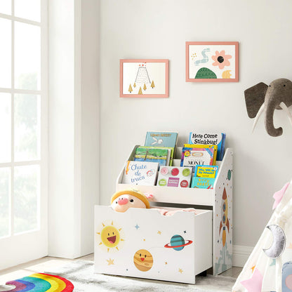 SONGMICS Toy Organiser, Children抯 Bookshelf with 3 Shelves, Removable Storage Box with Wheels, Multipurpose, for Children's Room and Playroom, White GKR41WT