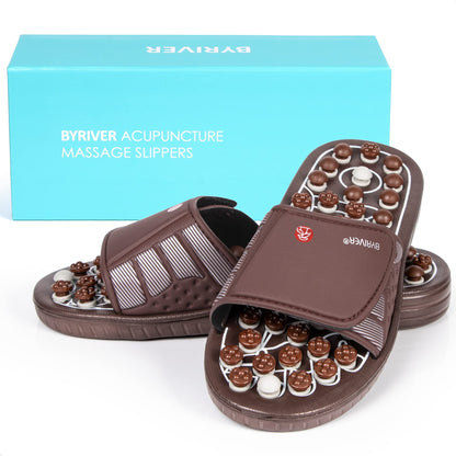 BYRIVER Acupressure Foot Massage Mat, Reflexology Tools, Spiky Ball Roller Therapy Sandals Shoes Slippers, Relief Muscle Fatigue, Sciatica, Heel, Lower Back Pain (03L)