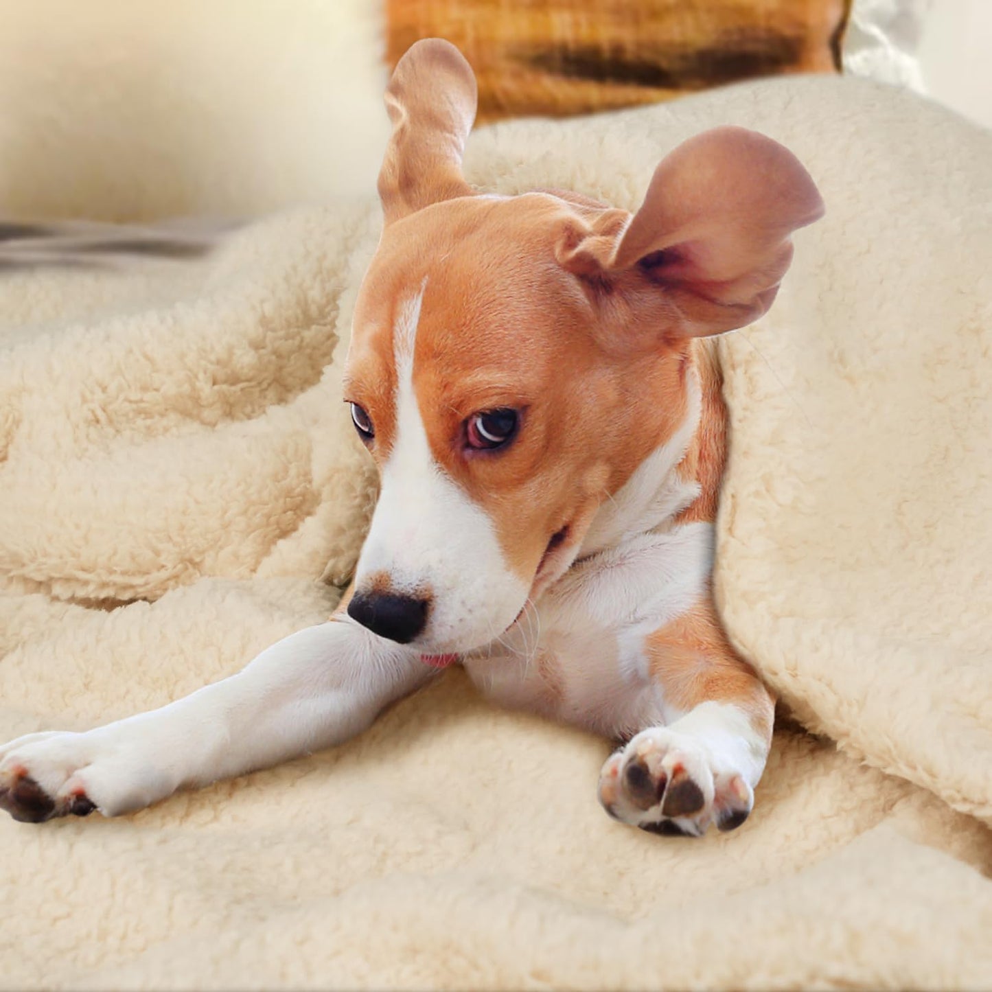 furrybaby Premium Soft Dog Blanket for Medium Small Dogs Puppy Cat Washable Sherpa Fleece 100x120 cm Pet Throw for Bed Furniture Couch Sofa Protection(Large, Beige Blanket)