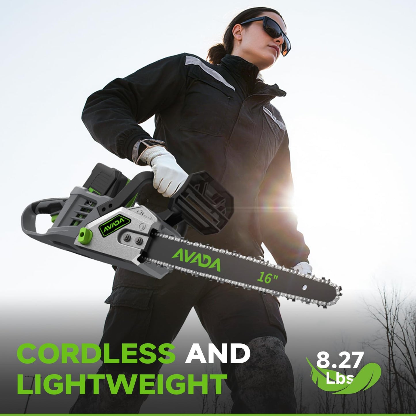 Electric Chainsaw Cordless, 42V 16 Inch Battery Chainsaw with Brushless Motor and Quiet Superior Cutting Power, Hand Battery Powered chainsaw for Tree Trimming Wood Cutting, 2 Battery and Charger