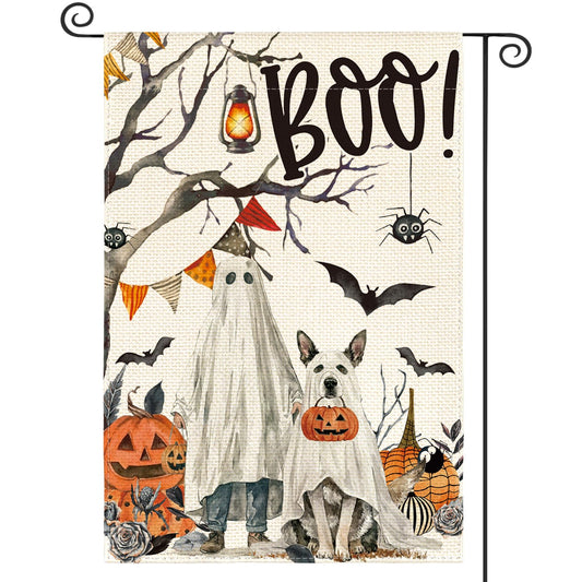 AVOIN colorlife Halloween Boo Garden Flag Ghost Dog Spooky 12x18 Inch Double Sided Outside, Burlap Welcome Holiday Yard Outdoor Decorative Flag, Black