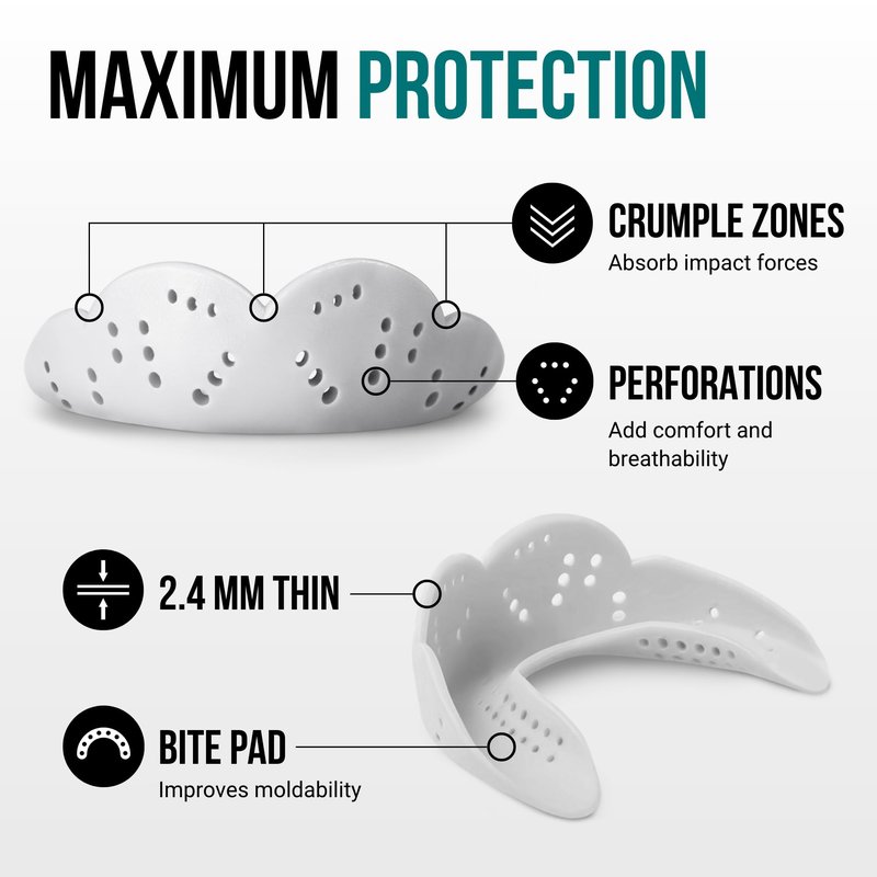SISU Max Mouthguard, Snow White - 50% Stronger, Maximum Protection for Rugby, MMA, Boxing, Lacrosse, Football, Hockey, High-Impact Sports - Adult Fit, Remoldable Up to 20 Times, Works for Braces
