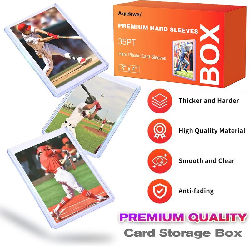 Card Sleeves Hard Plastic, 1000 Arjiekwei Rigid Baseball Card Holder, 3X4 Premium Sports Cards Protector, 35pt Top Cases Loads for Trading Game Cards (500 Hard + 500 Soft)