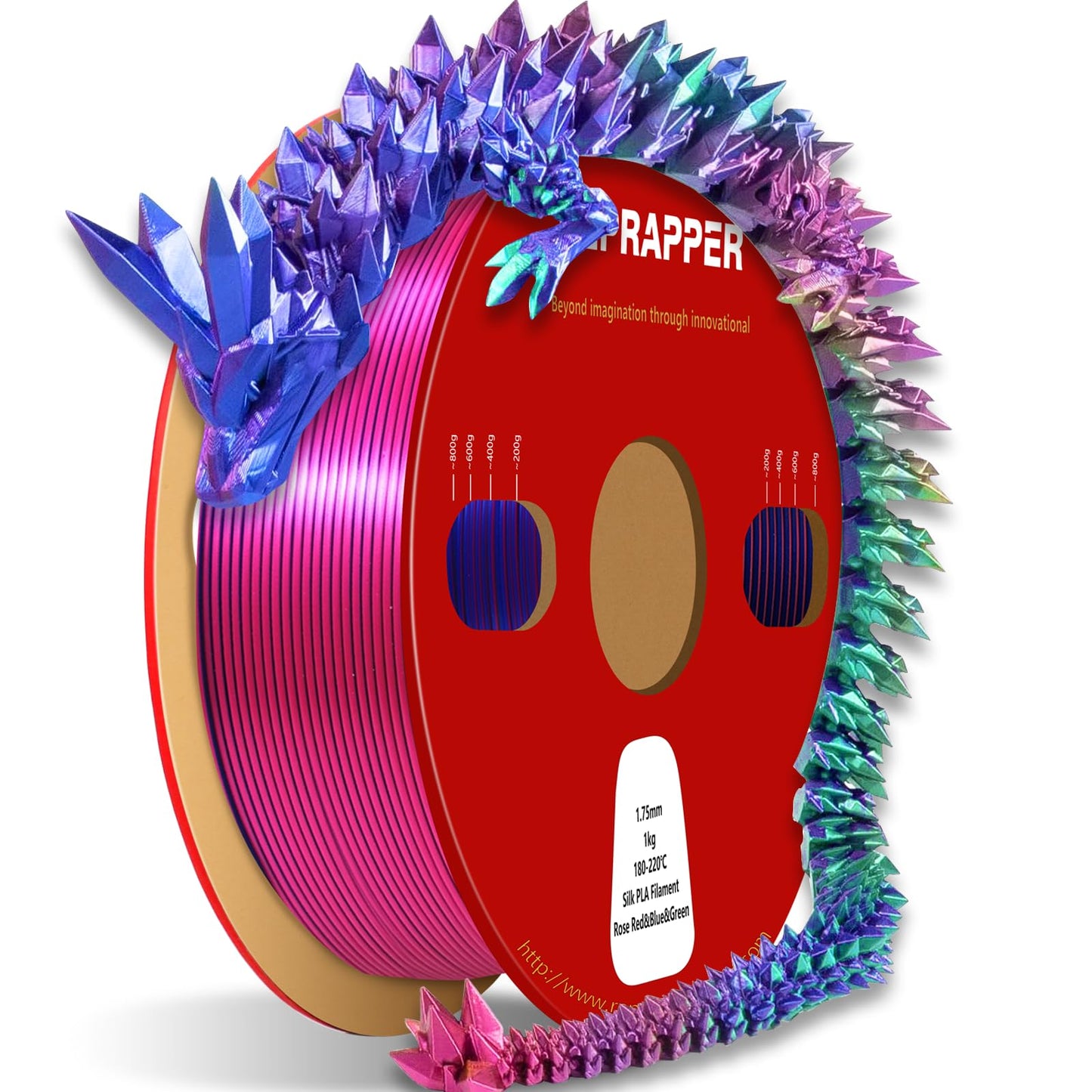 Reprapper PLA Filament 1.75mm 1KG – Green/Blue/Rose Red Tri Colour Silk PLA Filament, Multicolour Filament for 3D Printers, Shiny Rainbow 3D Printing Filament, High Gloss & Easy Printing