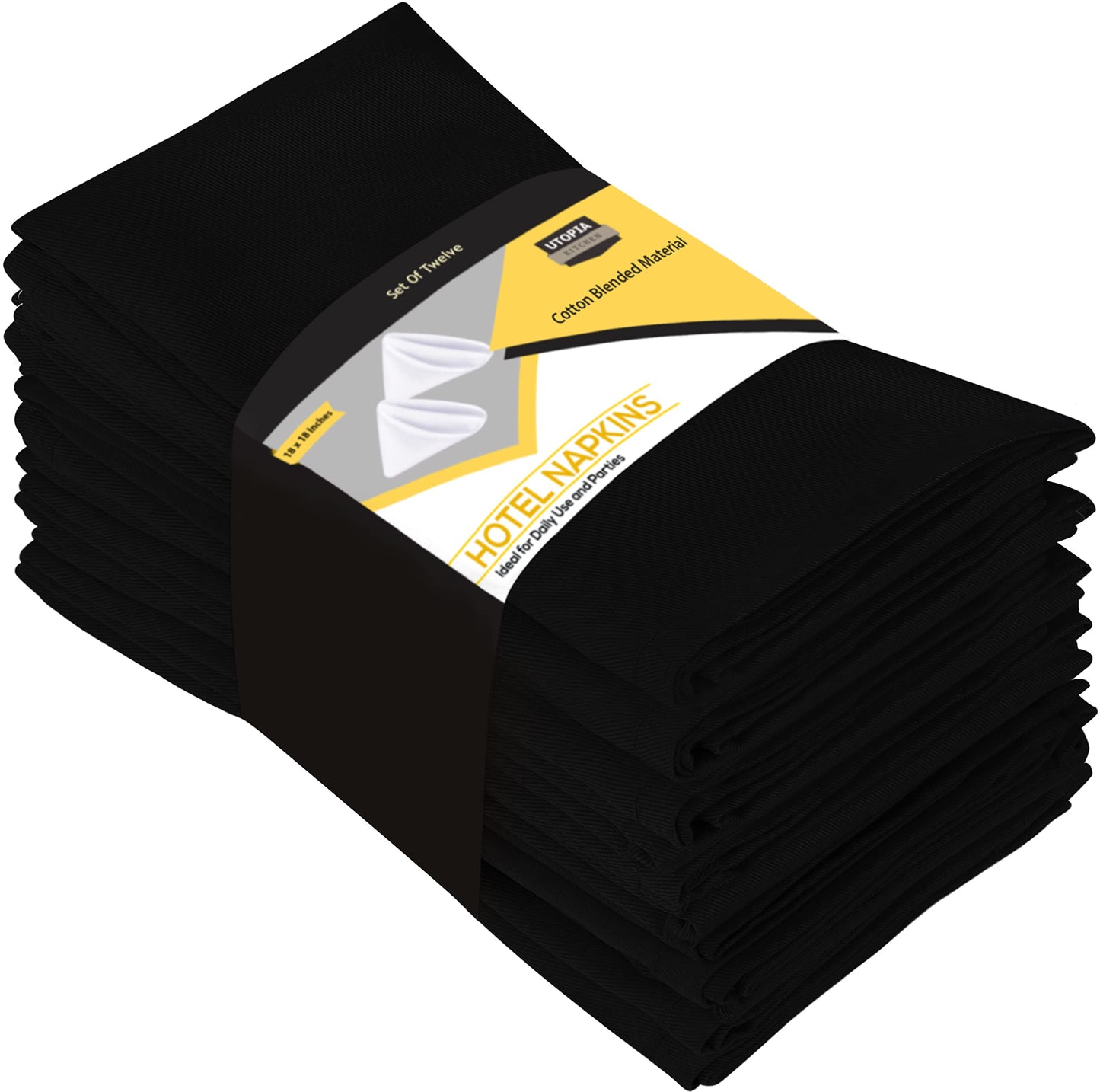 Utopia Kitchen Cloth Napkins [12 Pack] 46x46cm, Cotton Blend Washable and Reusable Table Dinner Napkins for Hotel, Lunch, Restaurant, Weddings, Event and Parties (Black)