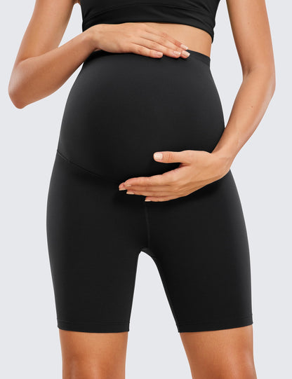 CRZ YOGA Women's Butterluxe 6" Maternity Shorts Over The Belly - Over Bump Yoga Sports Biker Shorts Pregnancy Leggings Black 12