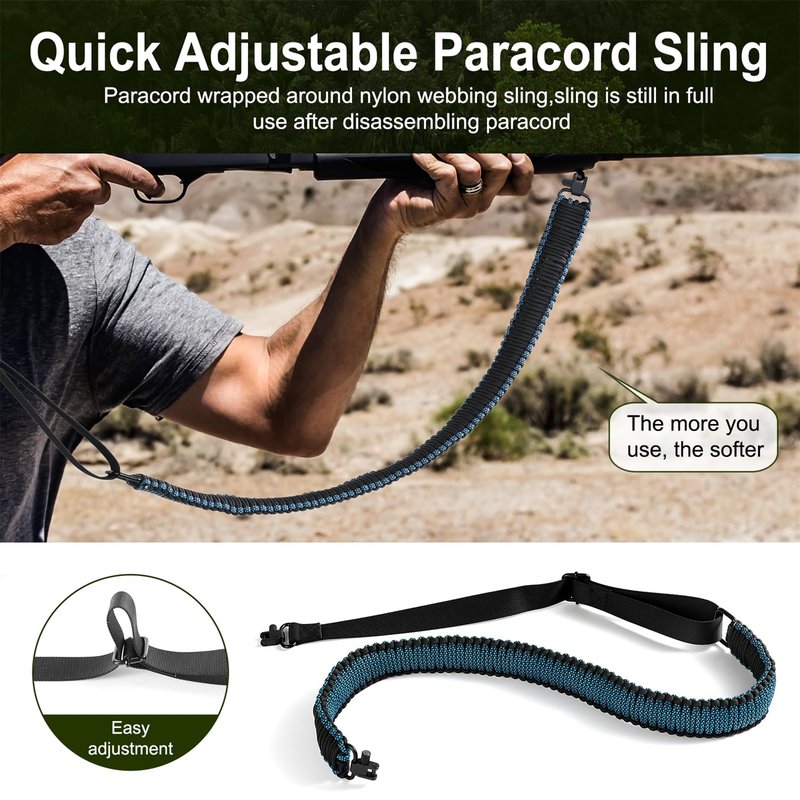 DDOUT 2 Point Rifle Sling, 550 Paracord Gun Sling for Rifle with Tri-Lock Swivels and Quick Adjustable Length Strap for Shooting, Hunting and Range