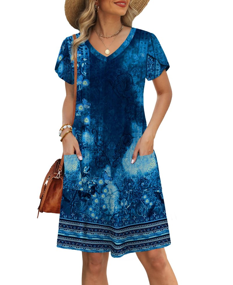 OFEEFAN Womens Summer Dresses 2026 Spring Tshirt Dress Sundresses Beach Vacation Clothes Boho Outfits Print 09 L