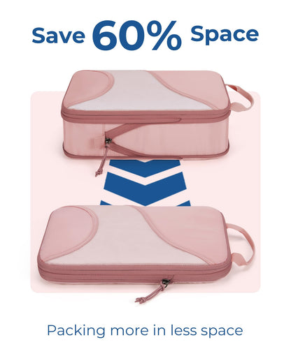 BAGSMART Compression Packing Cubes for Travel, 6 Set Packing Cubes for Suitcases, Compression Suitcases Organizers Bag Set for Travel Essentials, Lightweight Packing Organizers Baby Pink