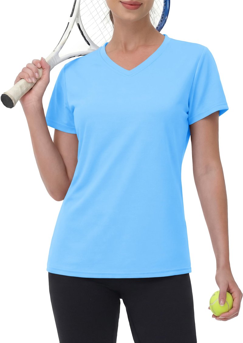 MAGCOMSEN Workout Tops for Women Short Sleeve Dry Fit Summer UPF 50+ Hiking Shirts Athletic Running Top Exercise Blue L