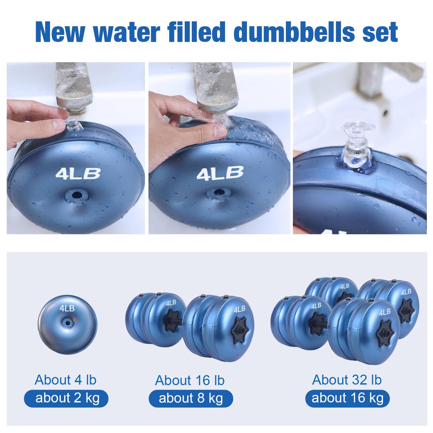 Water Filled Dumbbells Set - Water Filled Weights - Portable Travel Weights - Weights Adjustable Dumbbells - Portable Fitness Equipment - Strength Training - Fitness and Shaping