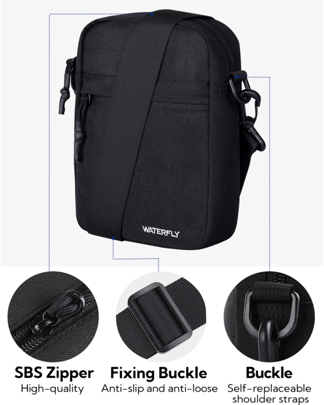 Waterfly Mens Cross Body Bag: Shoulder Bag Small Messenger Bag Casual Crossbody Chest Sling Bag for Working Travel Daily