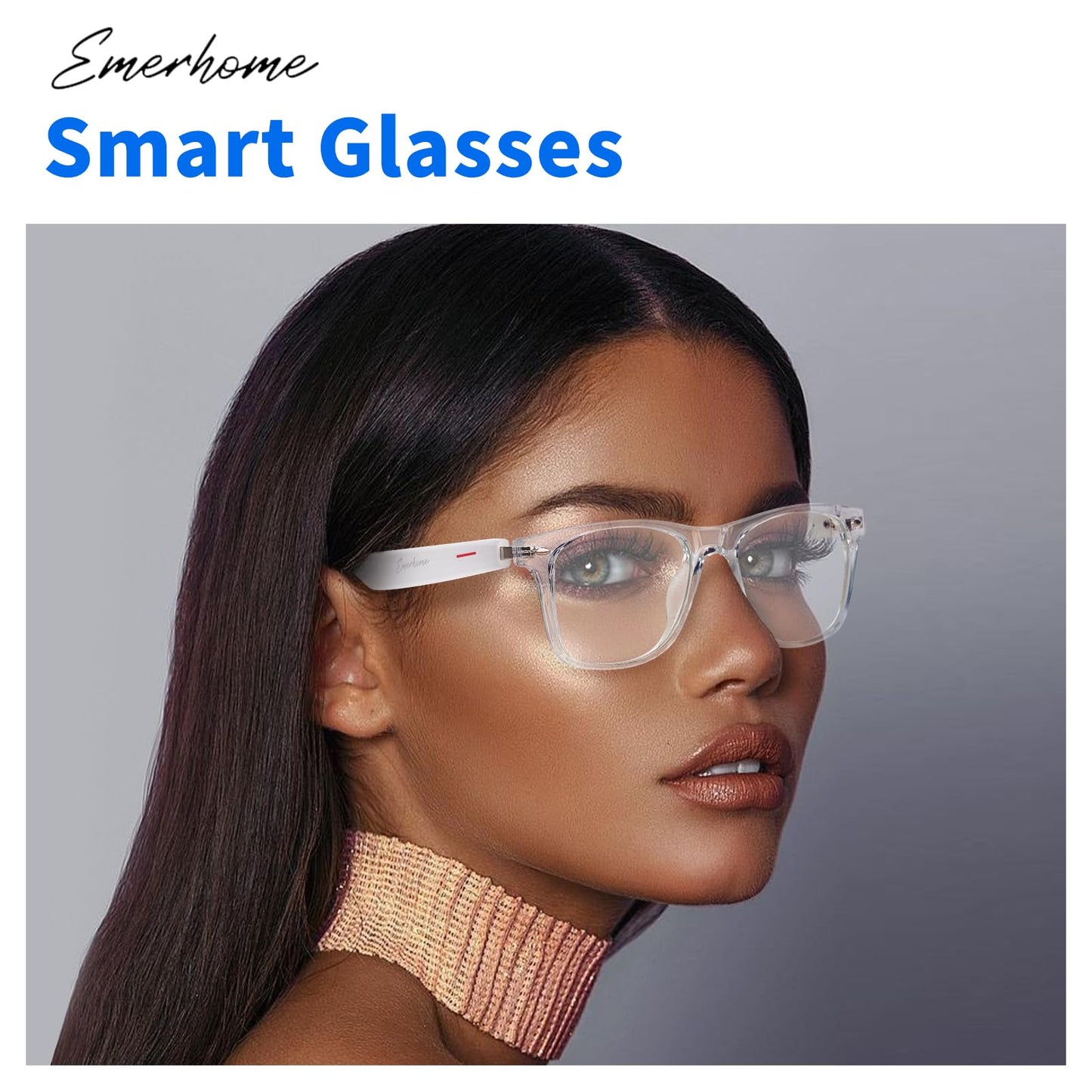Smart Glasses - Bluetooth Glasses for Men & Women, Touch Control, Outdoor UV Protection and Voice Control, Hands-Free Calls (Clear Lens)