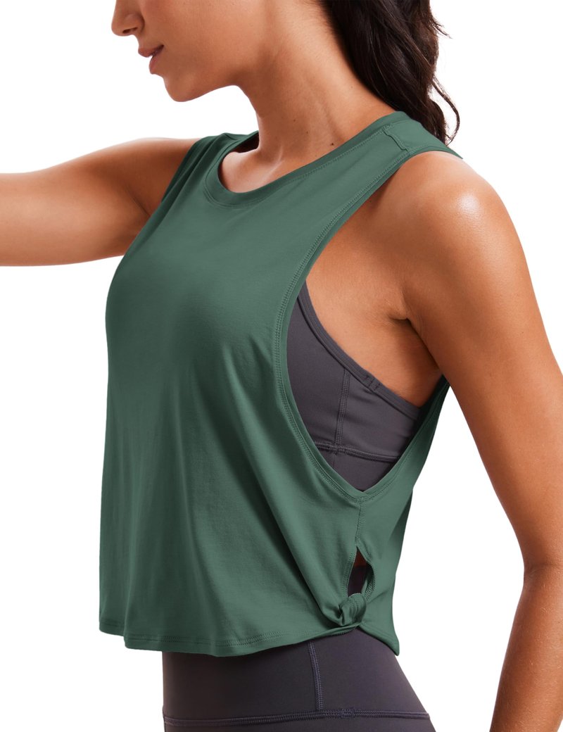 CRZ YOGA Pima Cotton Large Armhole Tank Tops for Women - Workout Sport Athletic Yoga Running Gym Loose Crop Sleeveless Shirts Deep Armhole-Graphite Green XX-Small