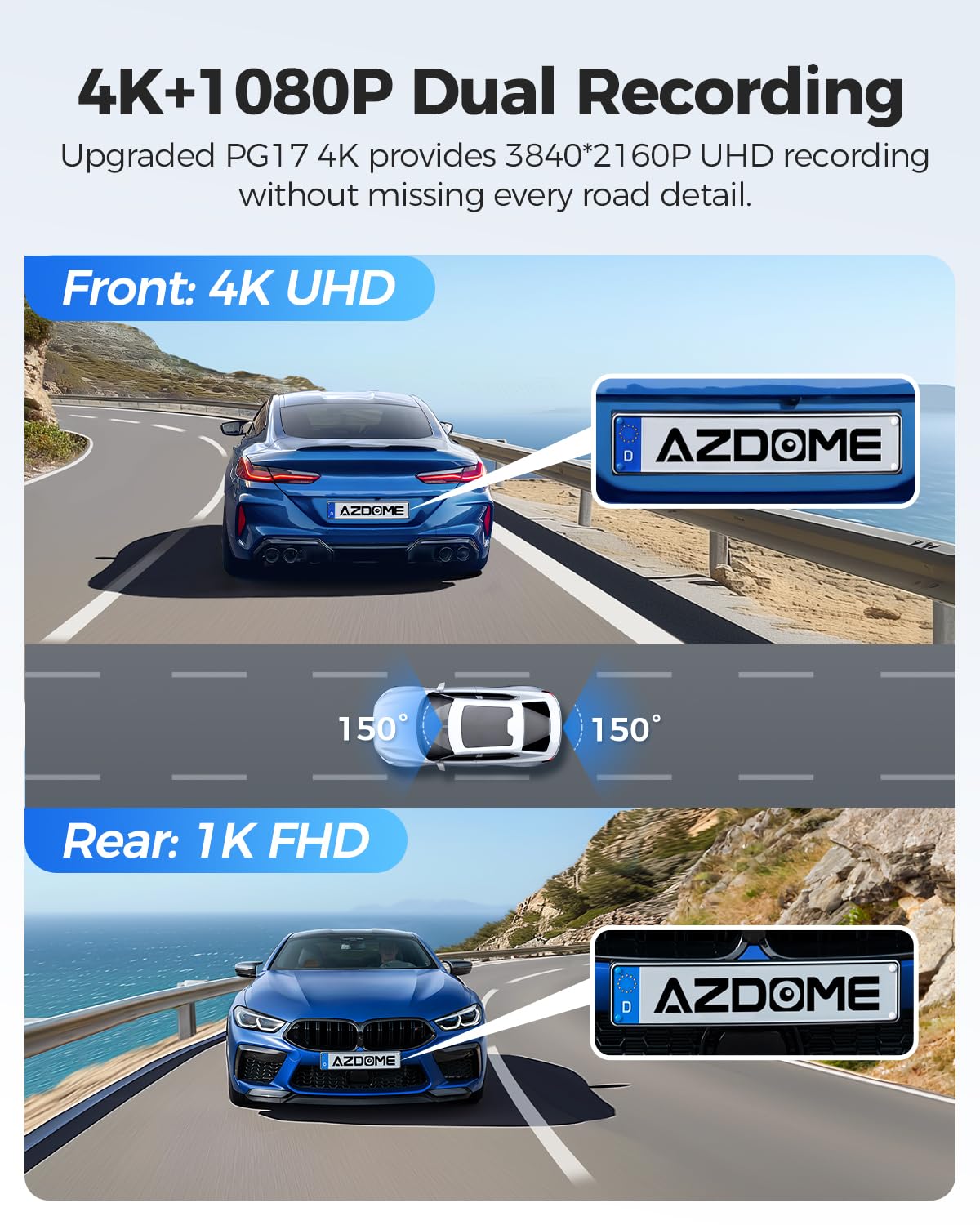 AZDOME PG17 12" 4K Mirror Dash Cam Front and Rear, Wi-Fi 6 Rear View Mirror Camera with 64GB Card, Voice Control Dash Camera for Car, Rearview Mirror Camera with GPS Night Vision Parking Assistance