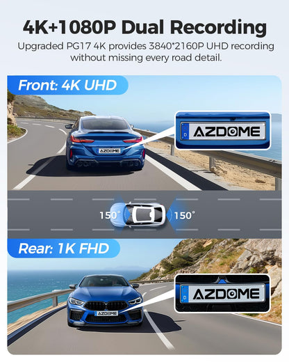 AZDOME PG17 12" 4K Mirror Dash Cam Front and Rear, Wi-Fi 6 Rear View Mirror Camera with 64GB Card, Voice Control Dash Camera for Car, Rearview Mirror Camera with GPS Night Vision Parking Assistance