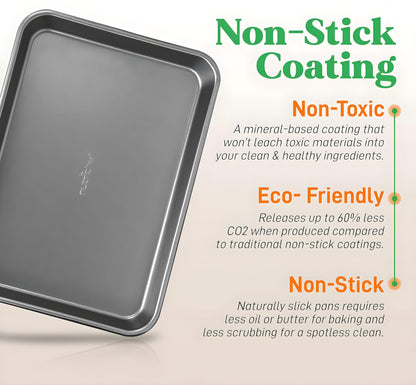 Nonstick Cookie Sheet Baking Pan - 2-Pc. Professional Quality Kitchen Cooking Non-Stick Bake Trays with Gray Coating Inside & Outside, Dishwasher Safe