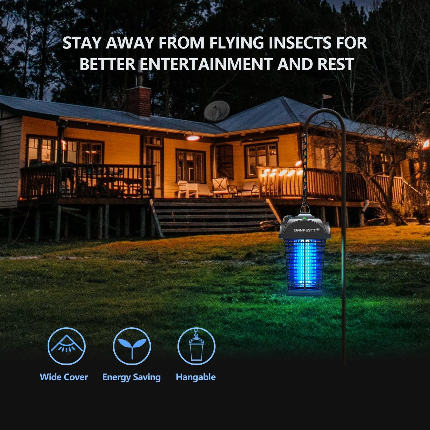 BANPESTT Bug Zapper Outdoor, Mosquito Zapper with Dusk-to-Dawn Light Sensor, Waterproof Fly Zapper, Electric Mosquito Killer for Garden, Patio, Balcony, Courtyard(Black