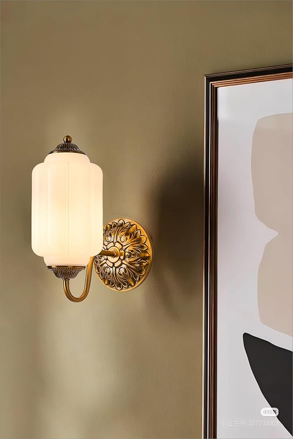 Vintage Brass Wall Sconce Light Fixture with Milk White Glass Shade, Retro Glass Wall Lamp, Indoor Wall Light for Bedroom, Living Room, Hallway
