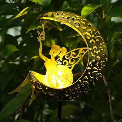 ZKLiLi Solar Lights Garden Decorations,Moon Fairy Light,Solar Crackle Glass Globe,Warm LED Light for Pathway Lawn Patio Courtyard Gifts for Mom Grandma Women
