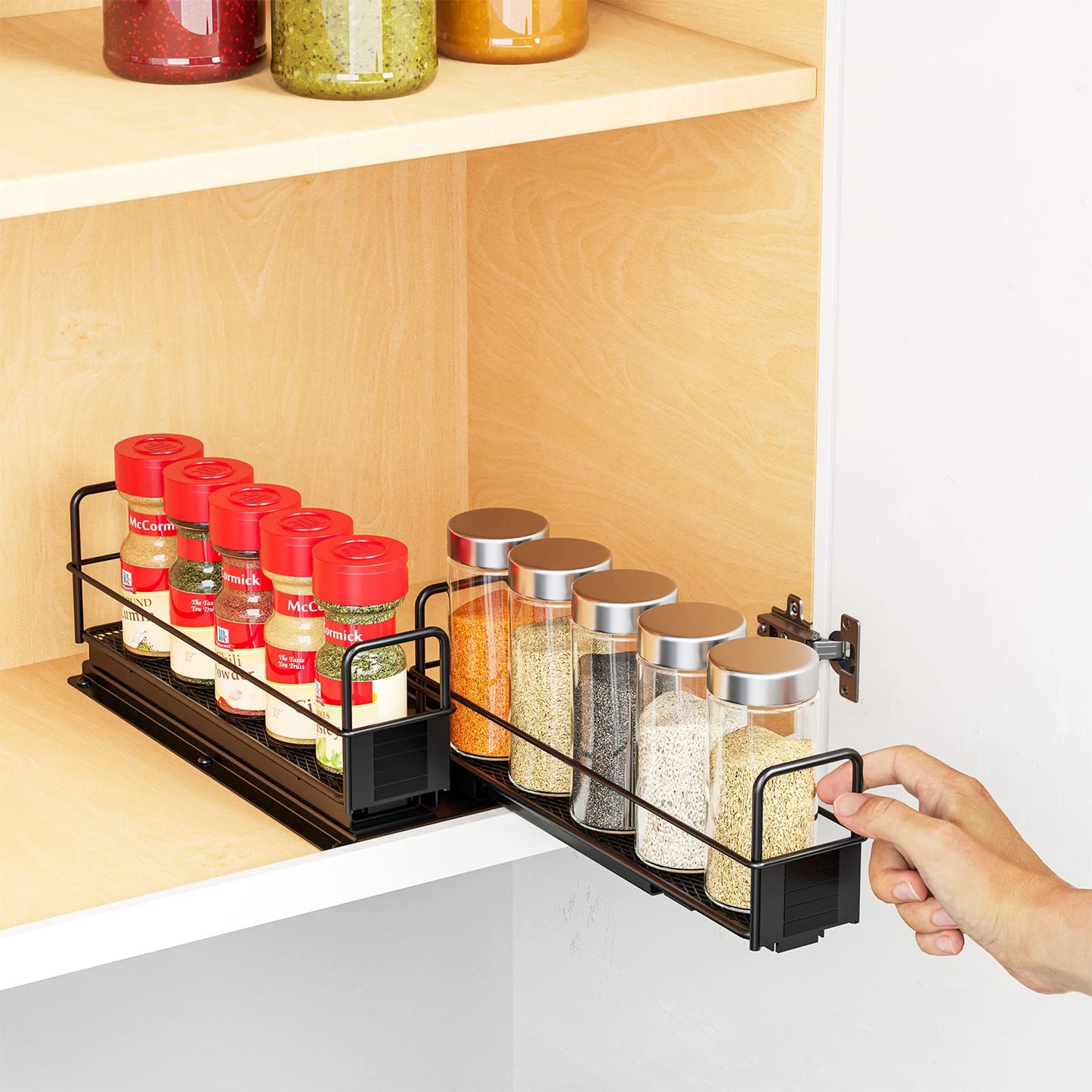 SpaceAid Pull Out Spice Rack Organizer for Cabinet, Heavy Duty Slide Out Seasoning Kitchen Organizer, Cabinet Organizer, with Labels, 5.2" W x10.75 D x10 H, 2 Drawers 2-Tier