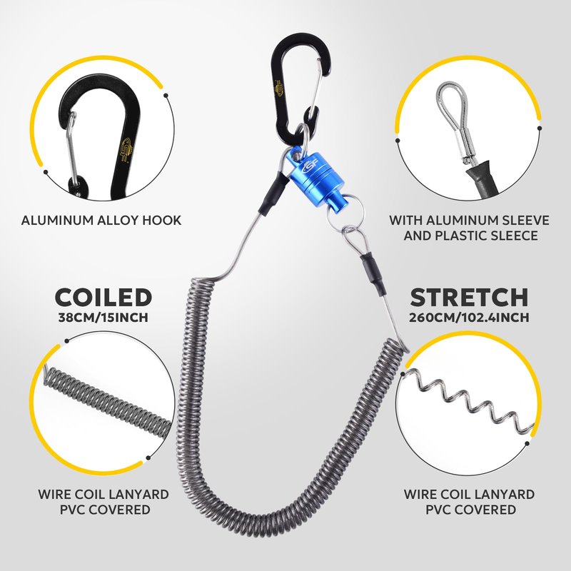 SF Strongest Magnetic Release Holder with Coiled Lanyard Aluminum Alloy Hook - Blue