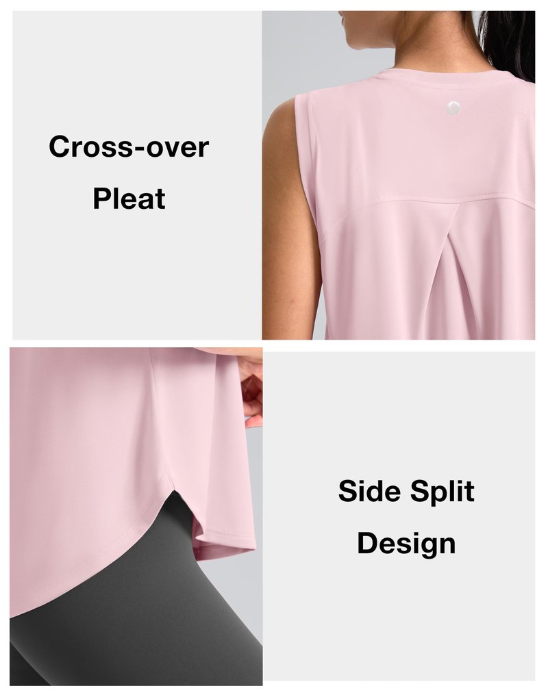 SANTINY Women's Sleeveless Workout Tops Breathable Lightweight Active Tennis Yoga Shirts Athletic Running Tank Tops for Women (Pink_M)