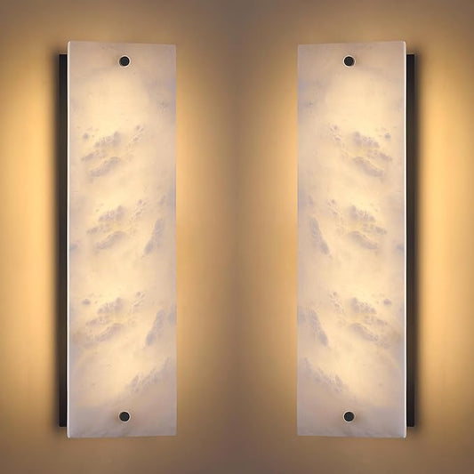 2 Pack 4 Light 19.1" Alabaster Marble Bathroom Wall Sconce Modern Concise Style Wall Light Fixture,Black Finish for Bedroom Hallway Bedside