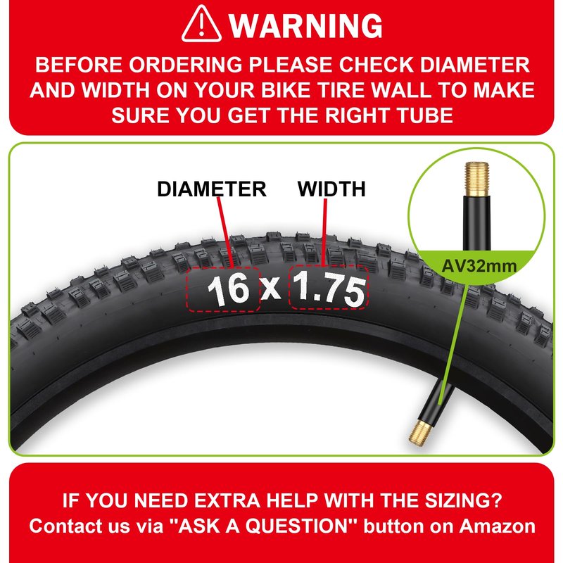 2 Pack 16" Kids Bike Inner Tubes Fit 1.75/1.95/2.125 with 32mm Schrader Valve, 16'' x 1.75/2.125 Tyre Tube with 2PCS Levers, 16'' Bike Tube Compatible with Kids/Road Bikes by Hydencamm (2 of One Size)
