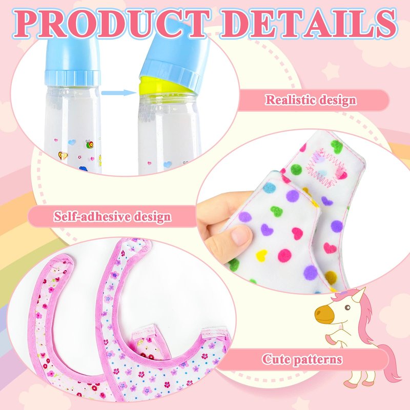 Kuihaazi 12PCS Baby Doll Accessories Set,Doll Pretend Play Feeding Toys,Baby Doll Feeding Include Disappearing Milk and Juice Bottles,Pacifier,Bibs,Diapers