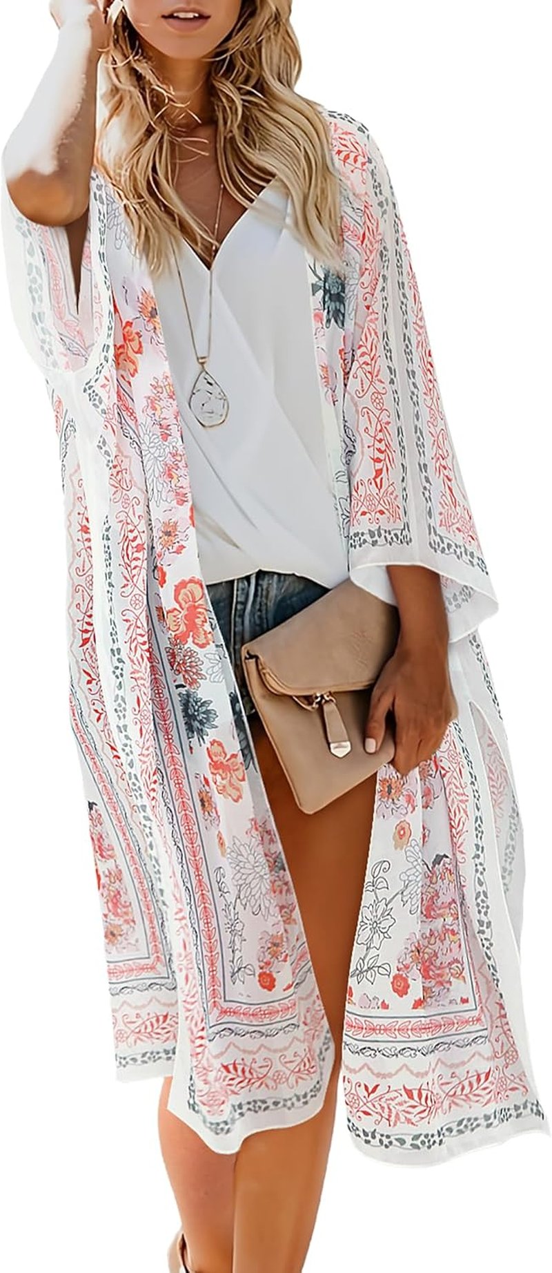 Women's Boho Chiffon Kimono Cardigan - Flowy Summer Beach Cover-Up | Lightweight & Stylish