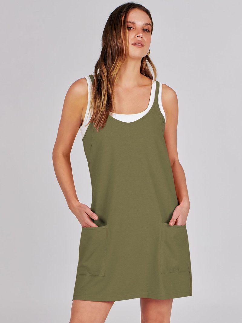 ANRABESS Women Athletic Dress Summer Tennis Workout Active Sports Mini Romper Dress Built in Shorts Travel Vacation Clothes Army Green X-Smal