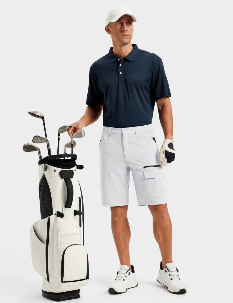 TACVASEN Mens Golf Shorts 10" Cargo Casual Dress Shorts Quick Dry Water Resistant Summer Hiking Travel Business Zipper Pockets White 36