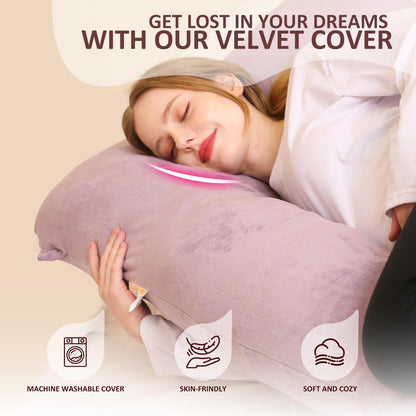 Chilling Home Pregnancy Pillows for Sleeping, U Shaped Maternity Pillow Cuddle Pillow, 55 inch Full Body Pillow Long Pillows for Sleeping, Maternity Body Pillows for adults with Cover Velvet