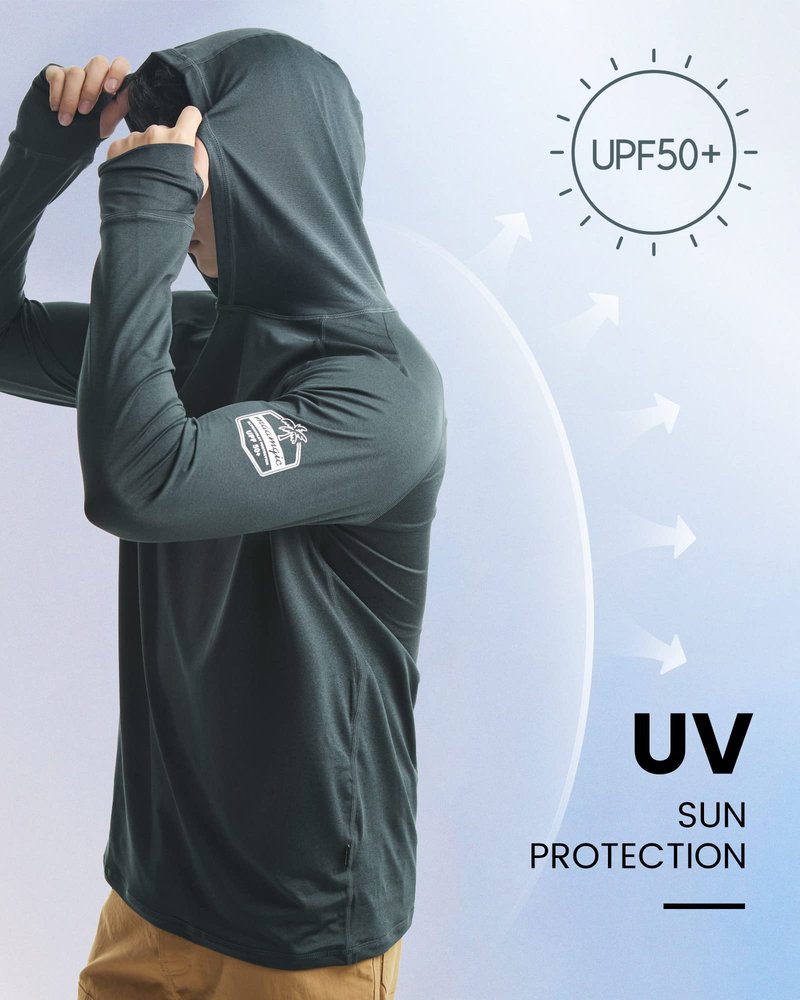 maamgic Sun Protection Hoodie Shirts For Men UPF 50+ Long Sleeve SPF Fishing Hoodie Mens Outdoor UV Sun Shirts With Hood Black