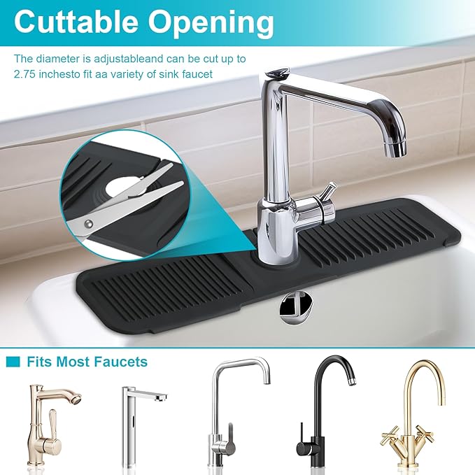 24 Inch Kitchen Sink Splash Guard，5°Slope Fast Draining Silicone Mat