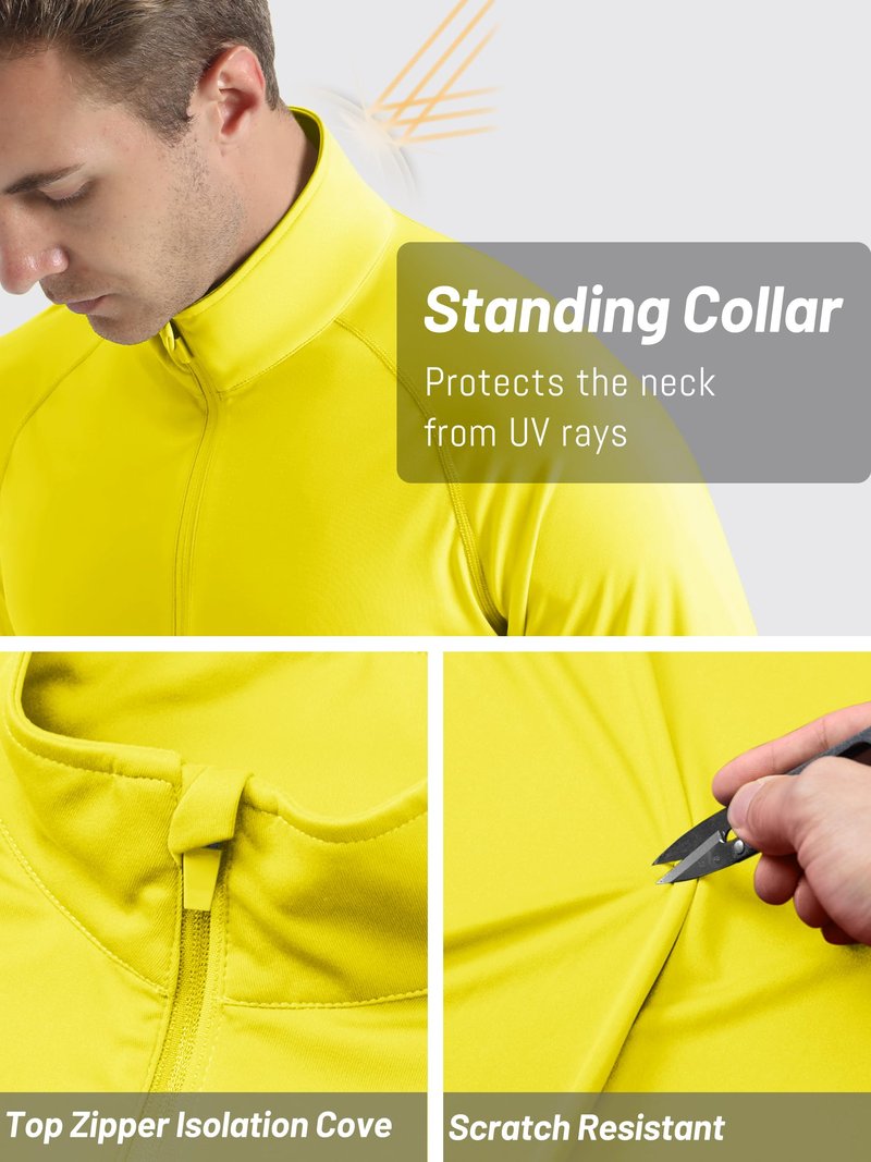 TACVASEN Swim Shirts for Men Rash Guard Sun Shirt Long Sleeve Dry Fit Mens Sun Protection Cooling Athletic UV T-Shirts Outdoor Yellow M