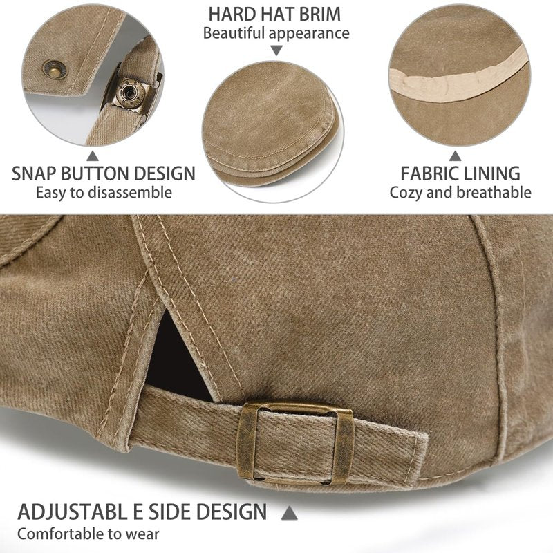Initlove Mens Newsboy Cap Washed Beret Ivy Hat Flat Hats for Cabbie Driving Khaki