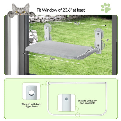 keny Cordless Cat Window Perch, Foldable Cat Window Hammock with 4 Suction Cups, Reversible Cover with Two Different Kinds of Fabrics, 40Lbs Load Capacity Sturdy Cat Window Bed for Cats Inside, Grey