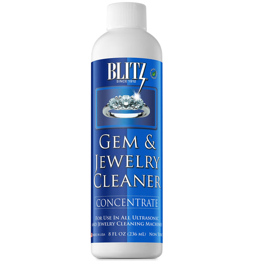 Blitz Gem & Jewelry Cleaner Liquid Concentrate for Gold, Silver, & Platinum Jewelry Cleans Non-Porous, Precious & Semi-Precious Stones. Non-Toxic, Non-Abrasive, & Planet Friendly Made in USA 8oz