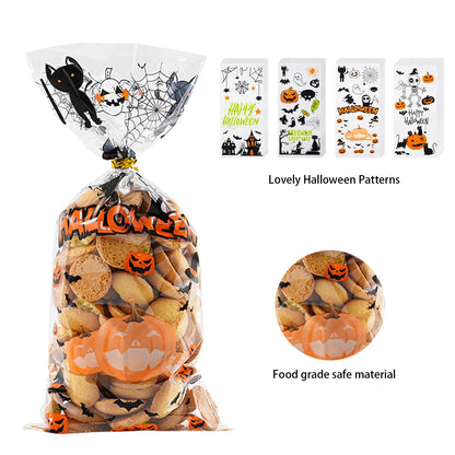 ONFAON Halloween Cellophane Treat Bags, 180pcs Halloween Trick or Treat Goody Gags with 200pcs Twists for Snacks Cookies Packing, Goodie Bags Party Supplies (10.8 * 4.9in)