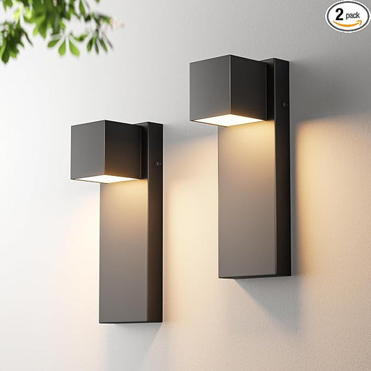 2 Pack 13" Modern Outdoor Led Wall Light,16W 3000K 1200Lumen Porch & Patio Hardwired Wall Mount Wall Sconces,Exterior IP65 Waterproof Aluminum Wall Lamp for Front Door Garage Garden(Black)